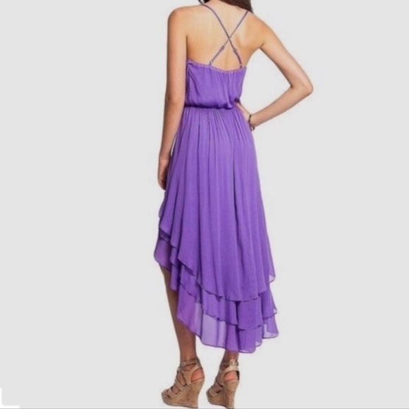 Guess Purple Ruffle Midi Dress High Low Maxi Cross Back Elastic Waist Size XS - Picture 5 of 10